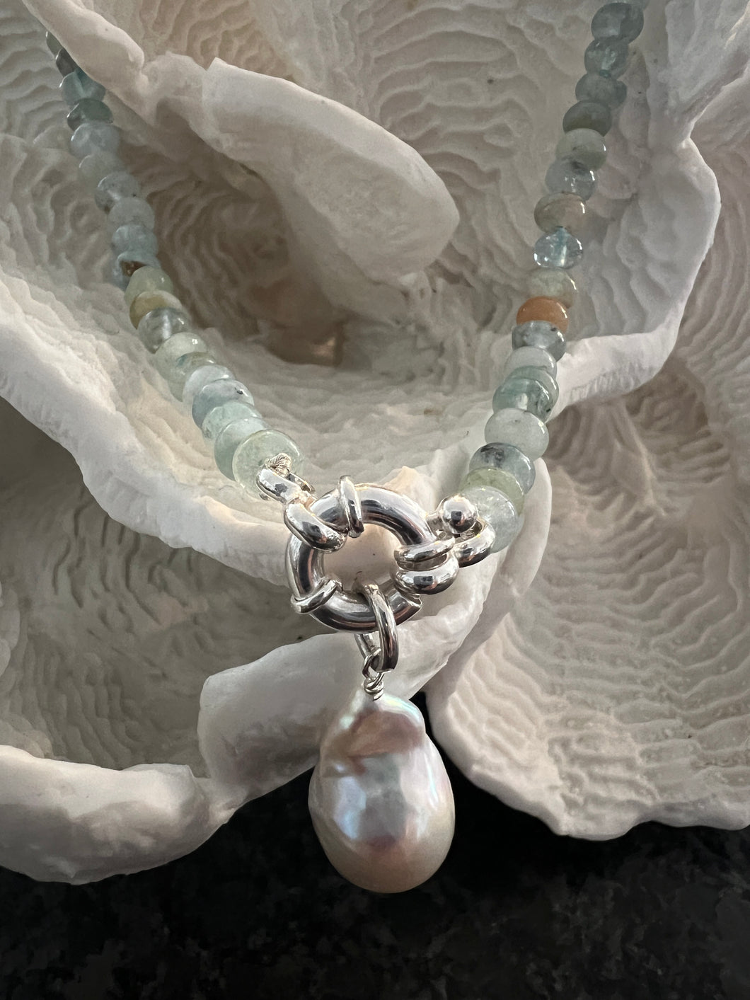Natural Aquamarine with Baroque Pearl