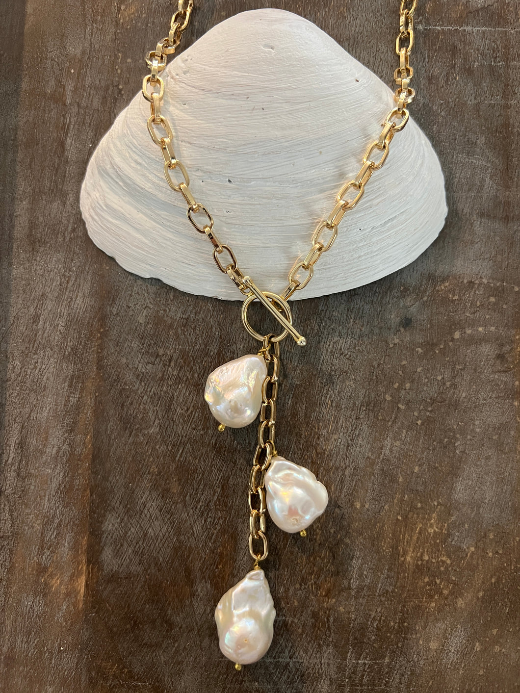 3 Baroque Pearls with Toggle Necklace