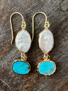 Turquoise and Pearl Earrings