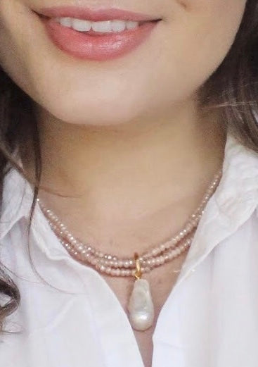 Triple Moonstone with Baroque Pearl Necklace
