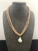 Triple Moonstone with Baroque Pearl Necklace