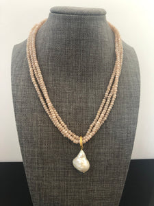 Triple Moonstone with Baroque Pearl Necklace