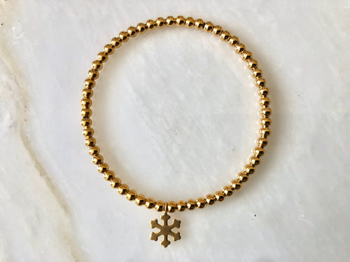 Gold Bead Bracelet with Snowflake Charm